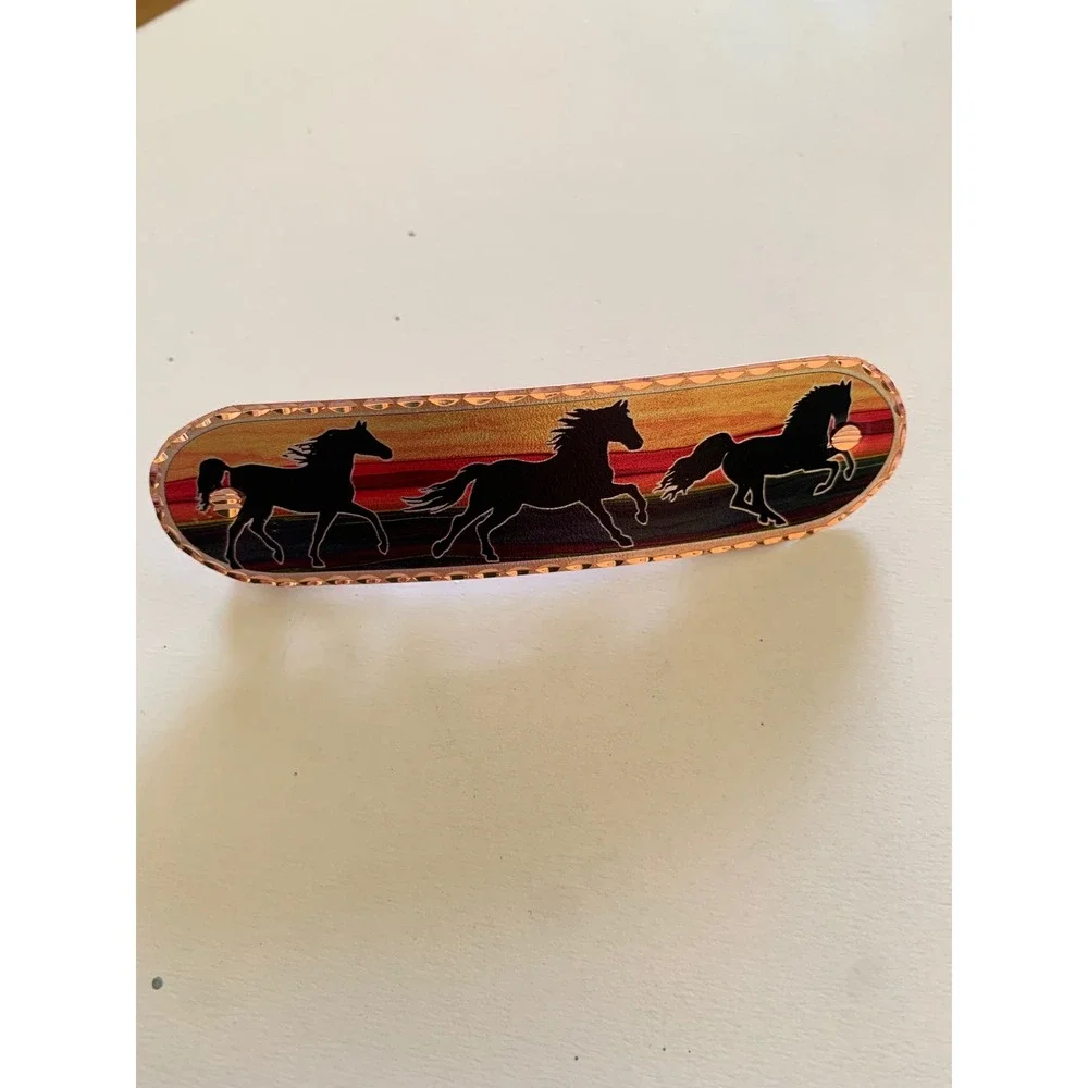 Copper Southwest Running Horse Hair Barrette Clip Sunset Serape Equestrian